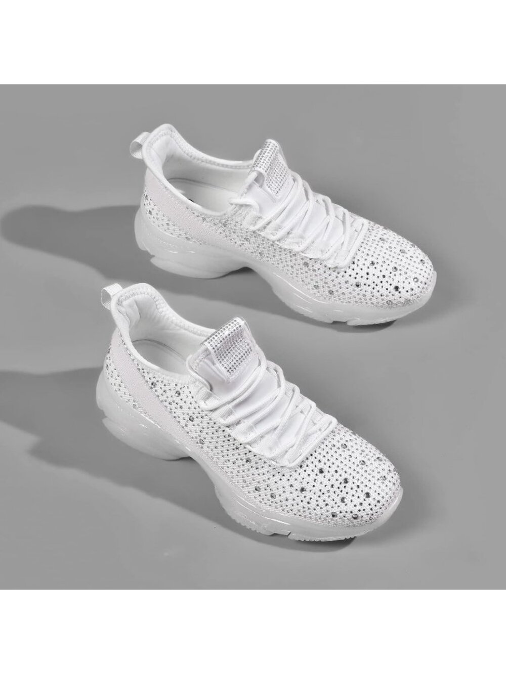 Women's White Rhinestone Slip On Breathable Mesh Sparkle Glitter Sneaker - Picture 4 of 6